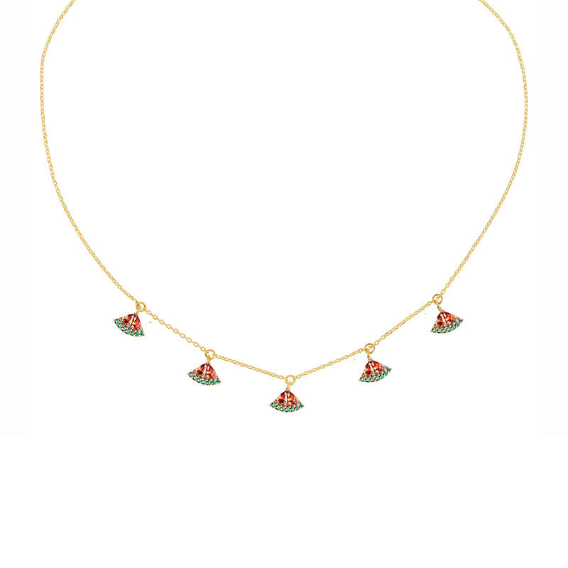 Wholesale Colorful Zircon Cherry Peach Tropical Fruit Copper Necklace